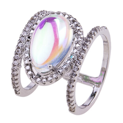 

Three Colors Ring Moonstone Solid Rose Gold Diamond Party Jewelry Promise Date Gift Engagement Wedding Band Rings Stackable