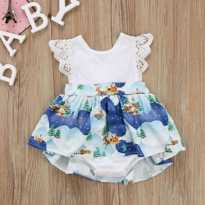 

Xmas Baby Girls Toodler Kids Princess Lace Romper Dress Party Dresses Costume