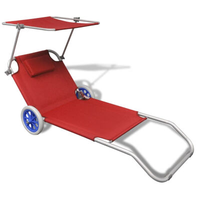 

Folding Sun Lounger with Canopy&Wheels Aluminium Red