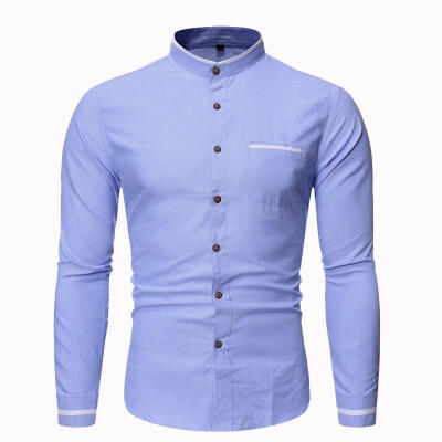 

Men\s Long Sleeve Business Shirt Male Casual Stand Collar Tops Shirt