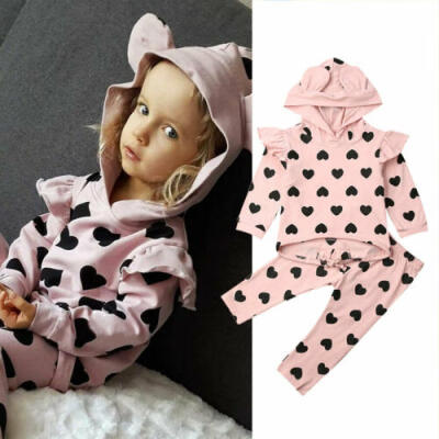 

US Sweet Child Toddler Baby Girls Kid Top Hooded Pullover Trousers Pants Clothes