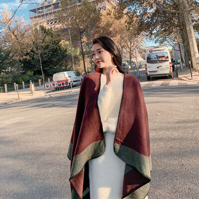 

Shawl border monochrome imitation cashmere scarf autumn&winter new female summer air-conditioned room dual-use cloak wild cloak