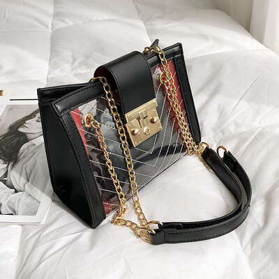 

Tailored Womens Fashion Jelly Transparent Bag Striped Package Chain Messenger Bag