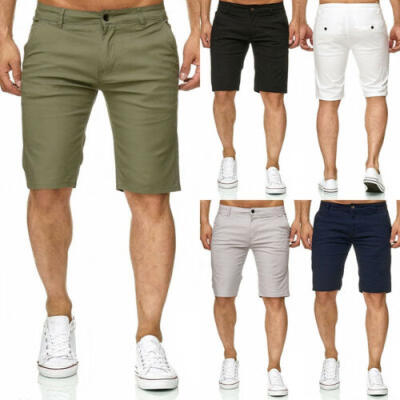 

Fashion Summer Mens Slim Fit Casual Cotton Shorts Solid Color Short Pants