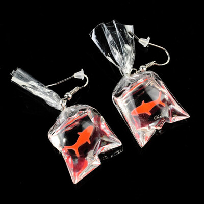 

Funny Resin Goldfish Fake Water Bag Earrings