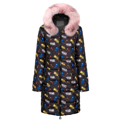 

Toponeto Womens Winter Print Long Down Cotton Ladies Hooded Coat Quilted Jacket Outwear