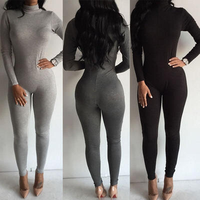 

New Women Casual Long Sleeve Bodycon Romper Jumpsuit Club Bodysuit Long Pants