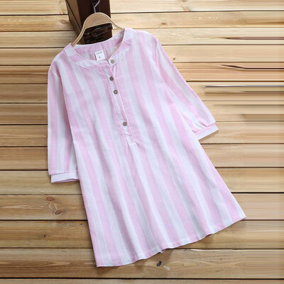

Starmoon Womens New Cotton Solid Color Striped Half Sleeved Loose Blouse Casual Shirt