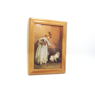 

YIWULA112 Doll House Miniature Painted Wooden Frame Mural Accessories Girl And Cat