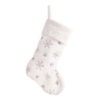 

Snowflakes Embroidered White Plush Christmas Stockings Gifts Bag Hanging Loops Xmas Tree Fireplace Candy Socks