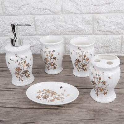 

Greensen 5PCS Ceramic Marble Bathroom Set Toothbrush Cup Holder Toilet Storage Accessories