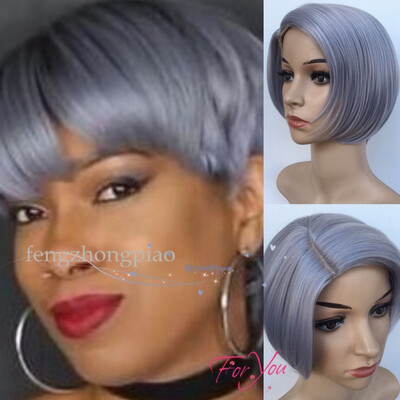 

Silver Grey Short Hairstyle Wigs Bestseller Wig Black Straight Fashion Cool Celebrity Hairstyle Charming Style Synthetic Cheap Hai
