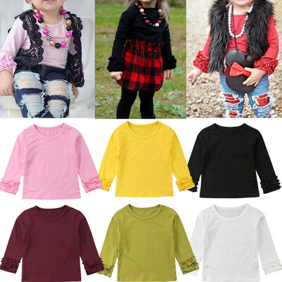 

Toddler Baby Kids Girl Cotton Long Sleeve Solid Color Tee Tops T-Shirt Clothes