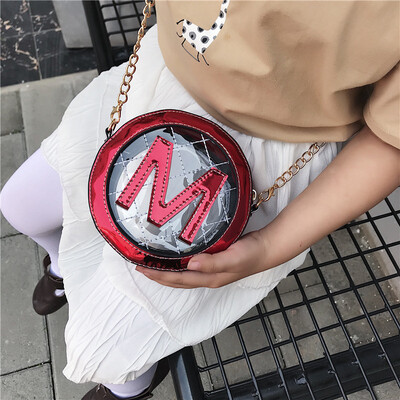 

2019 Summer Mini Cute Girl Shoulder Bag Simple Contrast Color Jelly Clear Chain Messenger Bag Transparent Small Round Bag Bolso
