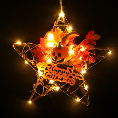 

Rattan Berry Maple Leaf Fall Door Wreath Door Wall Ornament Halloween Wreath WithWithout LED Light String