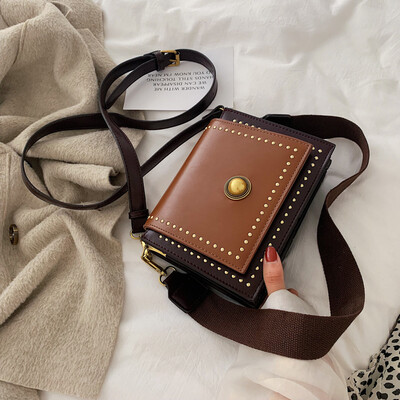 

Korean version hundred lap small bag fashion retro rivet woman bag new 2019 collision color small square bag single shoulder bag o