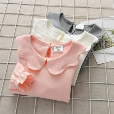 

Kids Baby Girl Pullover Ruffle Long Sleeve Collared Blouse Cotton Top T Shirt Tee Fall Clothes Pink Grey