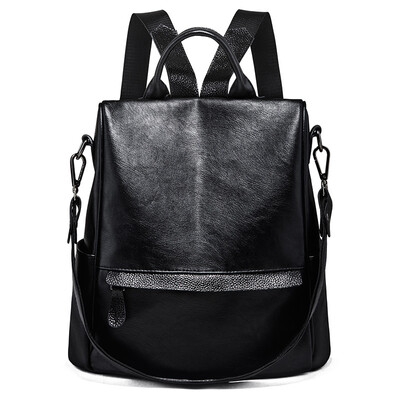 

Leather shoulder bag female 2019 new Korean version of the tide fashion soft leather wild large capacity simple leather anti-theft backpack