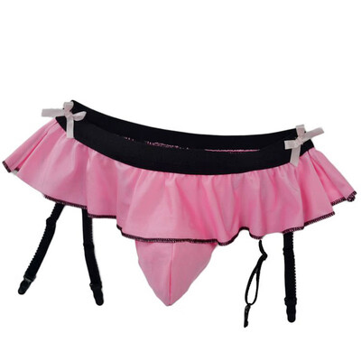 

Men Sexy Ruffled Decor Boxer Briefs Thongs Suspender Sock Clip Underwear Trunks