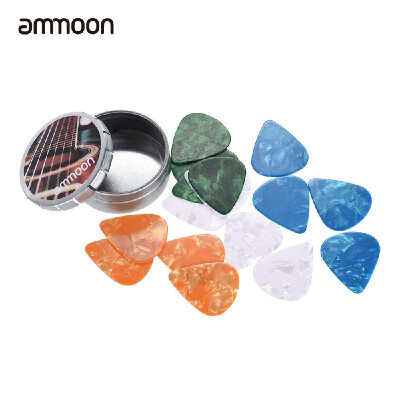 

ammoon Guitar Picks 16pcs Celluloid picks 4 Colors 4 Thickness with Metal Storage Box for Acoustic Folk Guitars