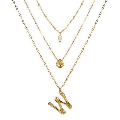 

Natural Pearl Beads Fashion 26 Letter Necklaces Pendants alphabet Gold Color Choker Initial Necklace Women Girl Jewelry Collier