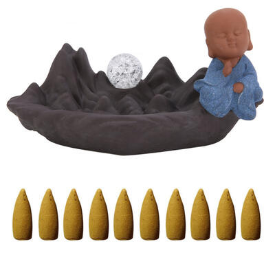 

Greensen Ceramic Incense Burner Young Monk Smoke Backflow Censer Cone Holder For Home Decoration