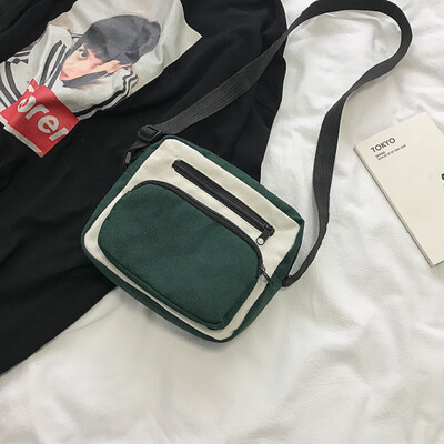 

Korean fashion personality Messenger bag 2019 new casual wild color collision shoulder bag female simple temperament canvas bag