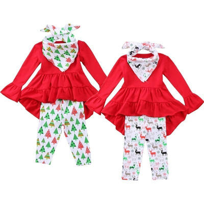 

Christmas Kids Baby Girls Outfits Clothes T-shirt Tops Dress Long Pants 3x Set