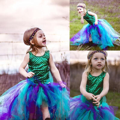 

Party Girl Dress Mermaid Tops BodysuitTulle Tutu Handmade Skirts Outfits Set 2pcs Suit