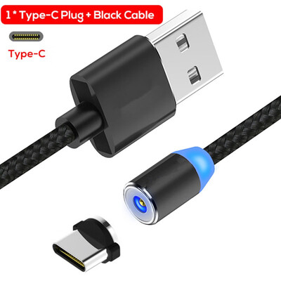

360 Round Magnetic Charging Cable Micro Type C 3 in 1 Cable for iPhone Samsung Xiaomi Huawei LG 1M 2M Nylon Braided LED Cable