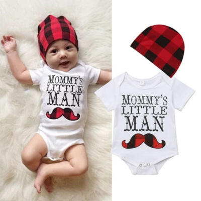 

Newborn Infant Baby Boy Romper Mommys Little Man Letter Printed Romper Hat Outfits Set