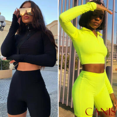

2PCS Womens Crop Tops Shorts Pants Bodycon Casual Outfit Sportswear Tracksuit