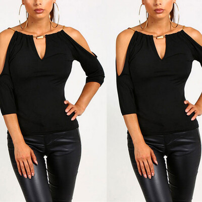 

Womens Cold Shoulder Loose T-Shirt Short Sleeve Casual Summer Tops Blouse Tee