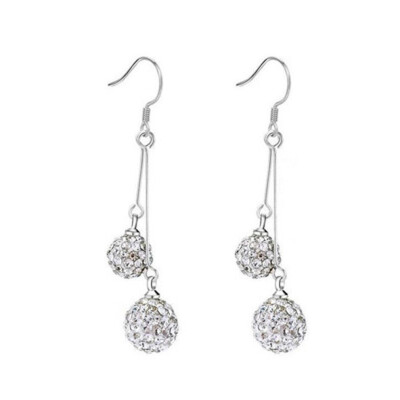 

Popular Luxury Shambhala Jewelry Bling Stud Dangle Earrings Ear drop Two Long Wire Zircon Ball Hoop