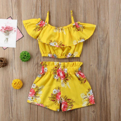 

Toddler Kids Baby Girl Cute Outfits Shoulder Vest Tank TopsShort Pants 2Pcs