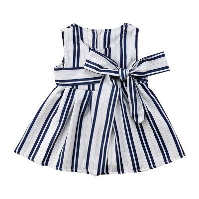 

Summer Fashion Baby Girls Fashion Stripe Big Bow Casual Cotton Dress Kids Sleeveless Vest Dress For 1-5 Years