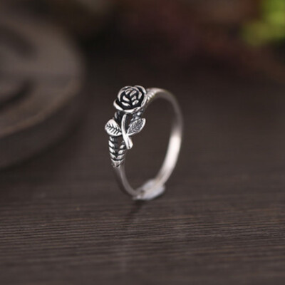 

Women 925 Sterling Silver Vintage 3D Flower Rose Ring Courtship Engagement Wedding Party Jewelry Handmade