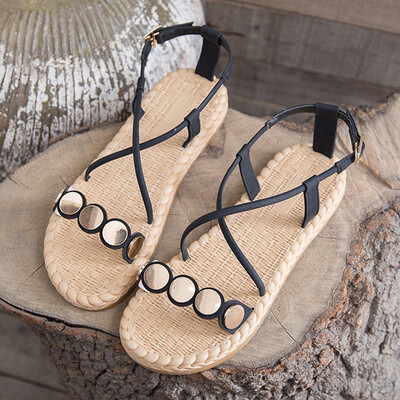 

Sandals Girl Summer INS Tide Student Fairy Wind with Sequins Flat-bottomed Roman Beach Shoes