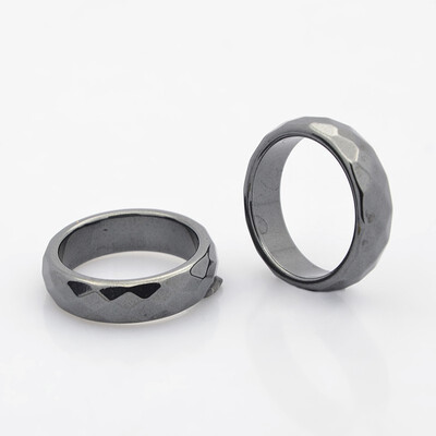 

Non-Magnetic Synthetic Hematite Wide Band Rings Faceted Black 19mm