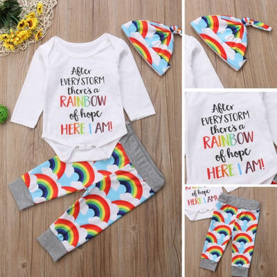 

Cute Infant Newborn Baby Romper Jumpsuit Bodysuit Pant Hat Rainbow Clothes Outfits