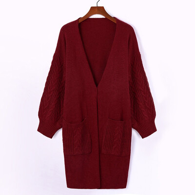 

Roseonmyhand Plus Size Womens Pocket Long Sleeve Solid Color Print Knit Sweater Cardigan