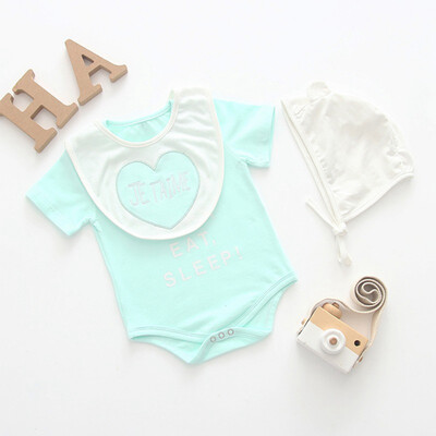 

Toddler Baby Girls Kids Rompers 3piece Hat Saliva Towel Cute Pink Letter Print Western Baby Simple Casual Cotton Romper