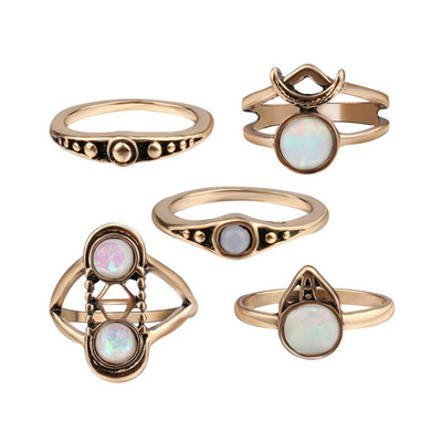 

Fashion Women Cat Eye Hollow Rings Set Magic Flute Geometric Beach Summer Finger Joint Accessories