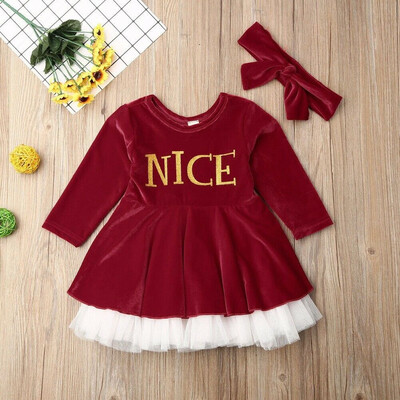 

2Pcs Kid Baby Girl Christmas Xmas Clothes Velvet Princess Tutu Party Dress Set