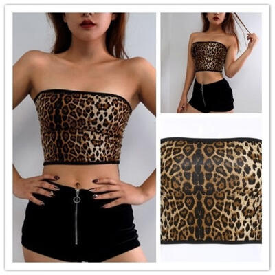 

Women Casual Off Shoulder Camisole Chest Wrapped Leopard Print Camisole Vest