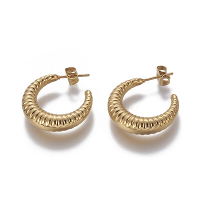 

304 Stainless Steel Stud Earrings with Ear Nuts Golden 225mm in diameter Pin 06mm