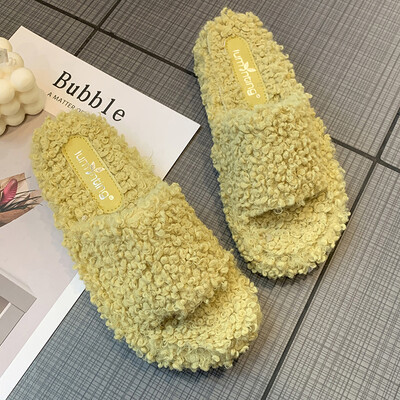 

2019 South Korea East Gate Fashion Gentle Sheep Curl Flat Soft Bottom Sweet Mao Mao Slippers Net Red Drag