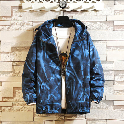

Fashion Mens Floral Printed Zip Hooded Jacket Blouse Windbreaker Loose Coat Tops