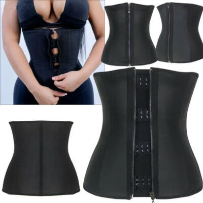 

UK Women Waist Trainer Latex Belt Zipper Body Shaper Zip Corset Girdle Slim Belt