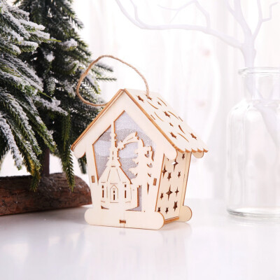 

Gobestart Christmas Decoration Luminous Wooden House Christmas Tree Ornaments DIY Gift